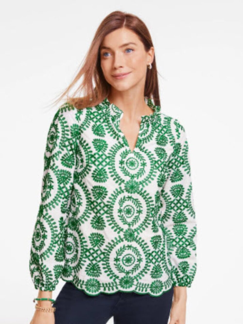 Talbots White with Green Embroidered Medallions Blouse. Plus Size NWT - Picture 1 of 9